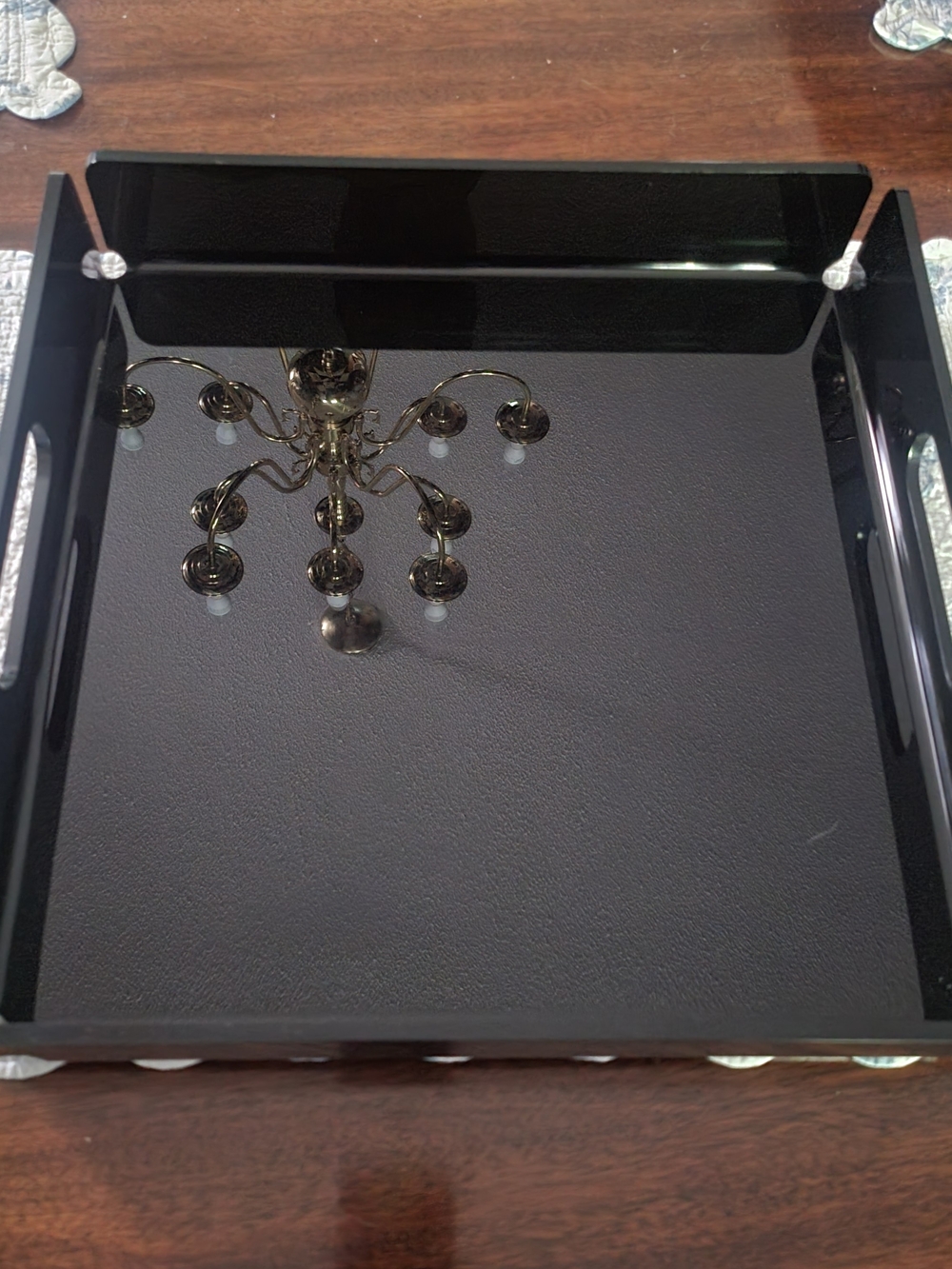 Abbott Black Lacquer Serving Tray with Side Handles -